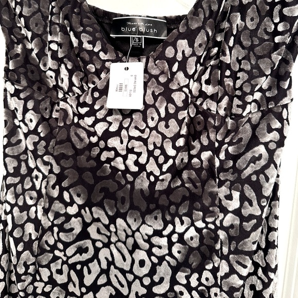NWT! Blue Blush Velvet / Leopard Print Empire Dress, Silver Mini Dress, Small - Picture 4 of 6